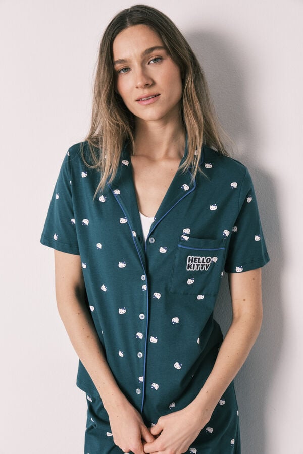 Women'secret Pijama camiseiro Hello Kitty manga curta em algod&atilde;o verde