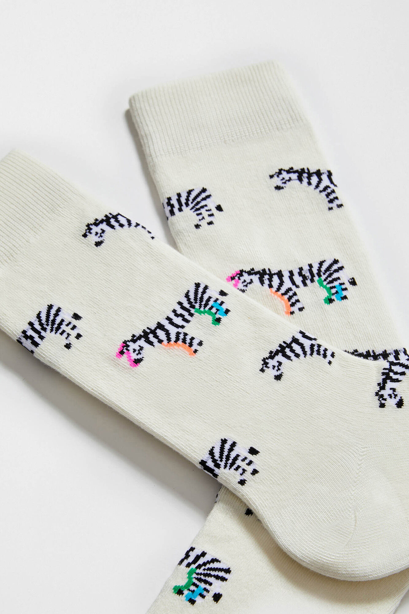 Besocks Meias altas de zebra Besocks em algod&atilde;o org&acirc;nico off-white