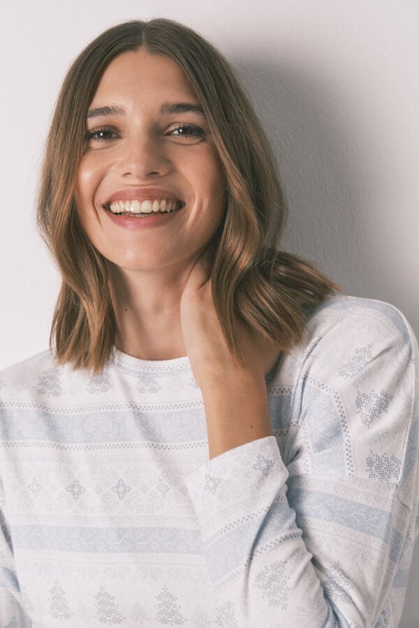 Women'secret Pijama pijama comprido de malha macia com bordas azuis azul