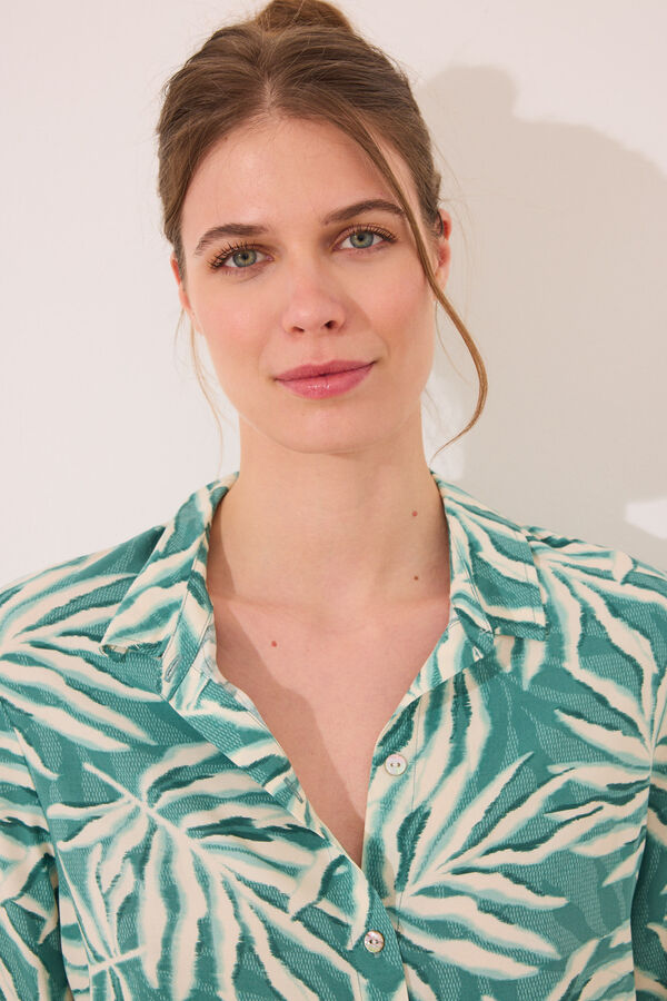 Women'secret Set camisa y pantalón corto print hojas verde
