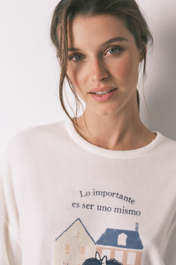 Women'secret Pijama comprido longo de polar Mafalda com xadrez xadrez bege