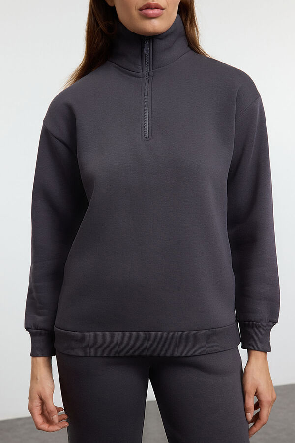 Trendyol Agasalho de corrida de polar grossa com gola alta e fecho-&eacute;clair cinzento
