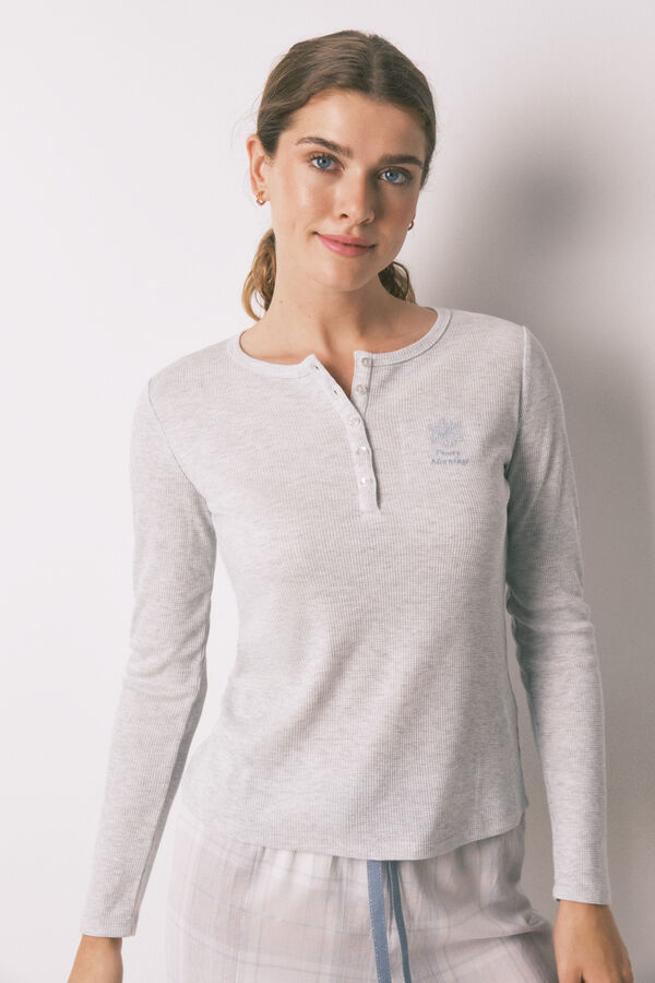 Women'secret Pijama comprido xadrez efeito brilho cinza cinzento