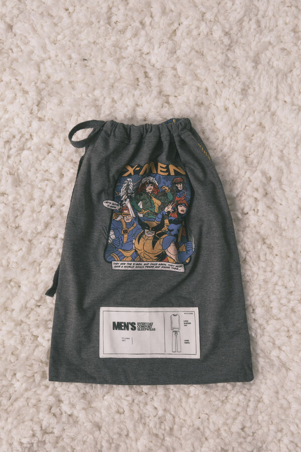 Women'secret Pijama comprido masculino 100% algodão X Men cinzento