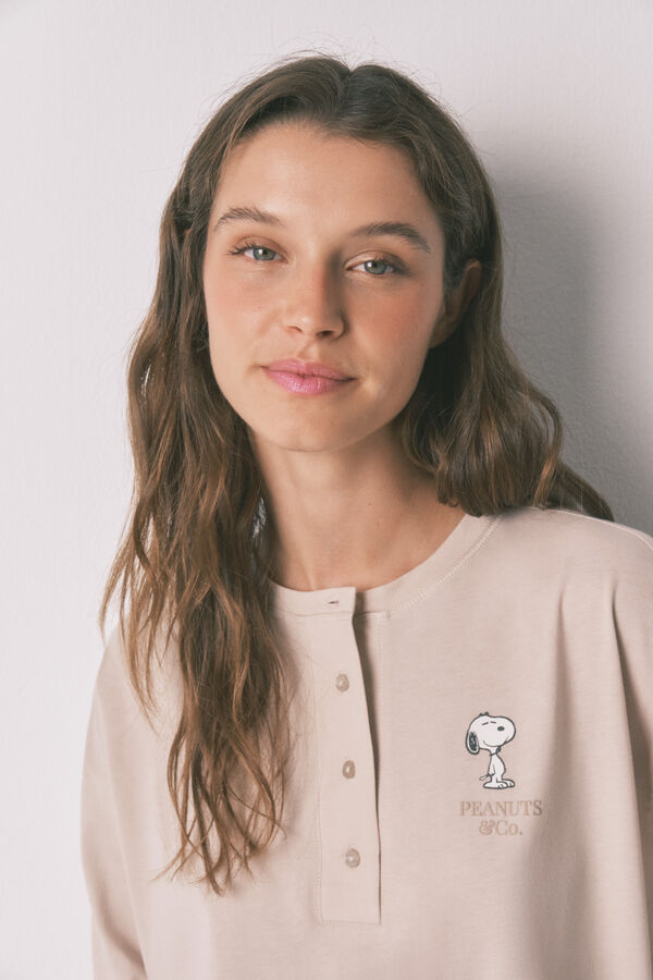 Women'secret Pijama comprido Snoopy 100% algodão bege cru