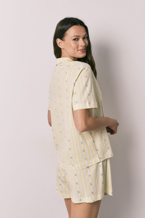 Women'secret Pijama curto camiseiro em algod&atilde;o amarelo estampado