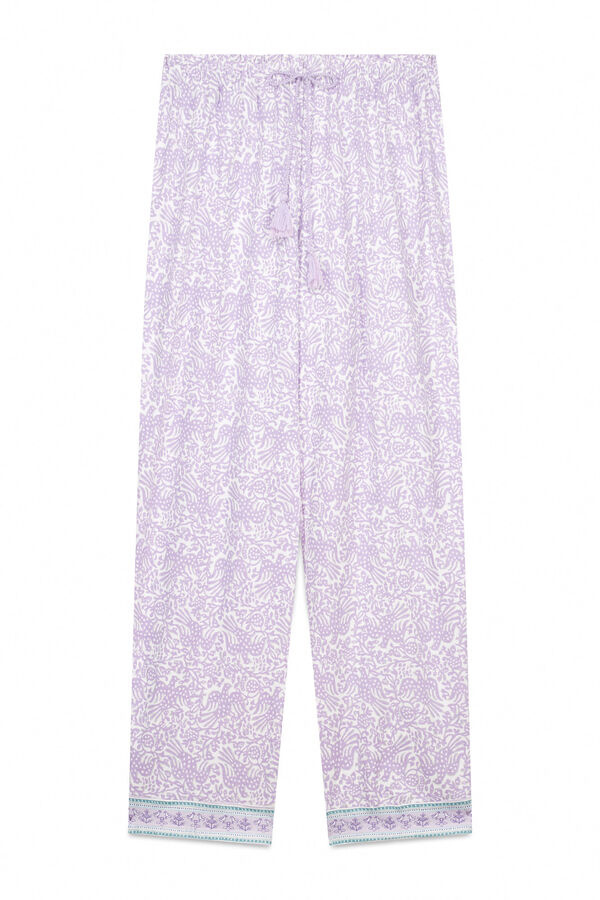 Women'secret Calça comprida cenoura 100% algodão lilás rosa