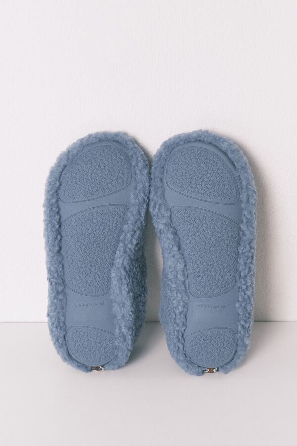 Women'secret Pantufas de quarto de pelo azul azul