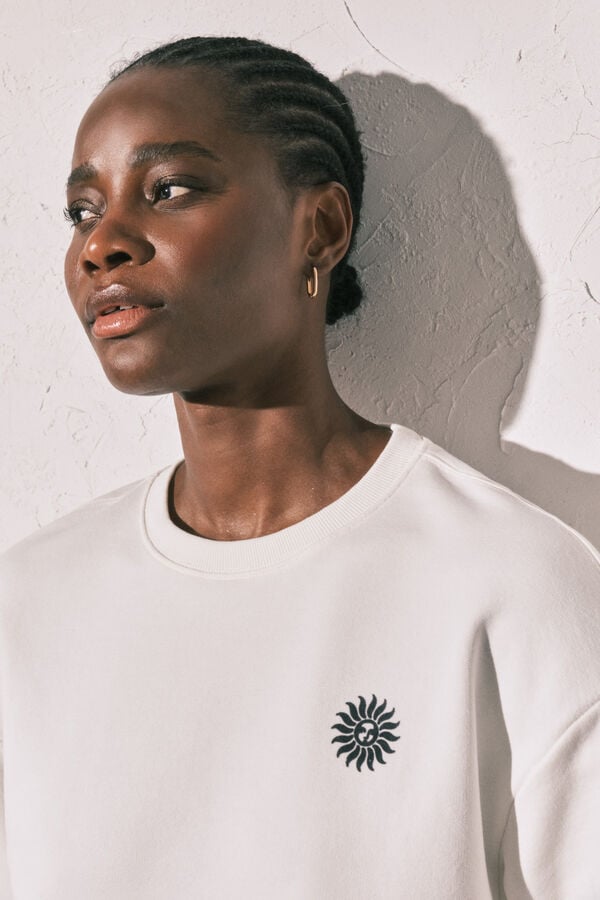 Women'secret T-shirt em felpa estampado "Club del Mar" branca bege