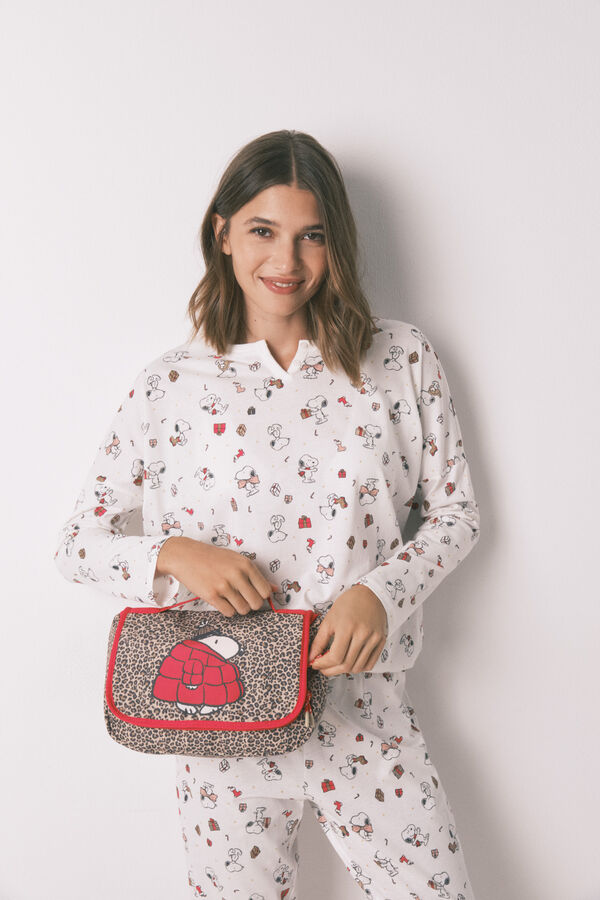 Women'secret Pijama longo 100% algod&atilde;o branco Snoopy bege