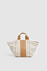 Pepe Jeans Mala de m&atilde;o em lona &agrave;s riscas bege