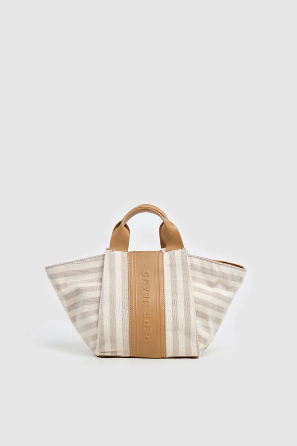 Pepe Jeans Mala de m&atilde;o em lona &agrave;s riscas bege