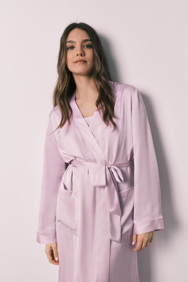 Women'secret Robe midi em cetim lil&aacute;s rosa