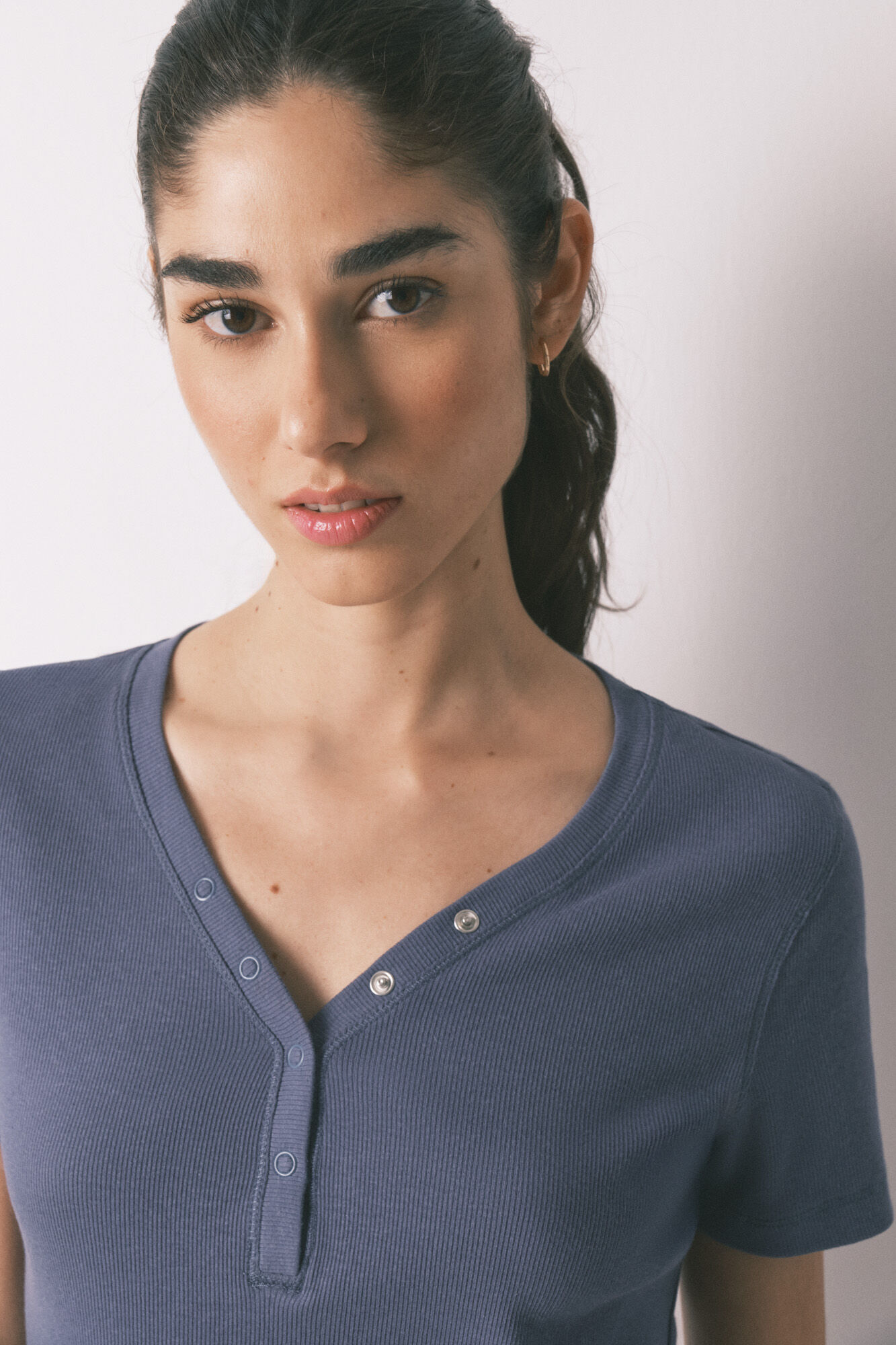 Women'secret T-shirt manga curta em algod&atilde;o canelado azul