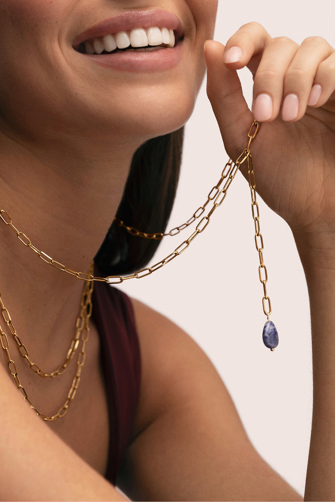 Singularu Collar Triple Chic Drop Acero Ba&ntilde;o Oro