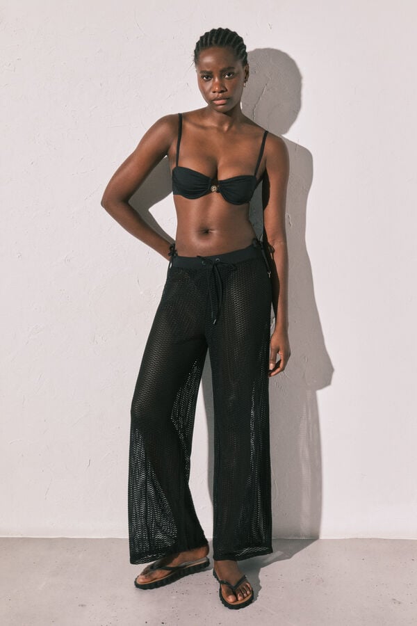 Women'secret Cal&ccedil;as efeito rede de malha preta preto