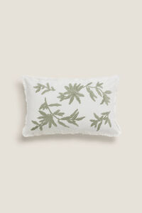 Womensecret Cotton cushion cover with floral fringing beige