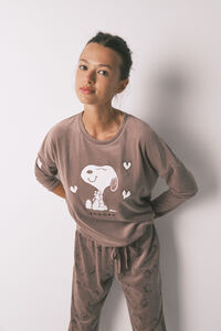 Women'secret Pijama longo em veludo stretch marrom do Snoopy