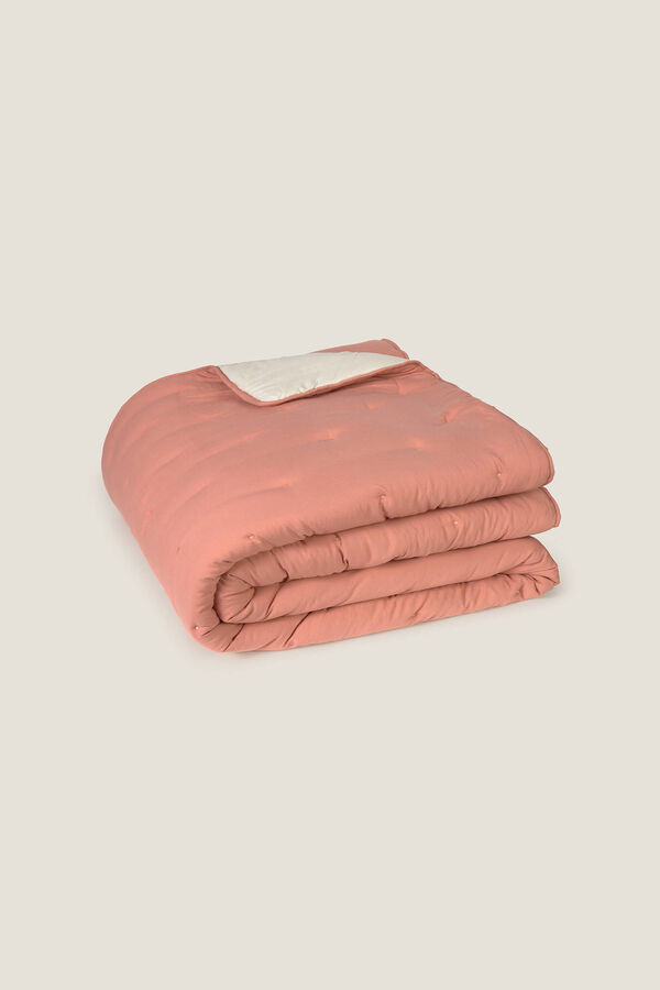 Textura Edredom revers&iacute;vel liso com bolinhas rosa