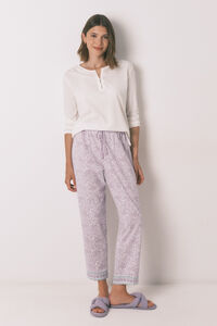Women'secret Calça comprida cenoura 100% algodão lilás