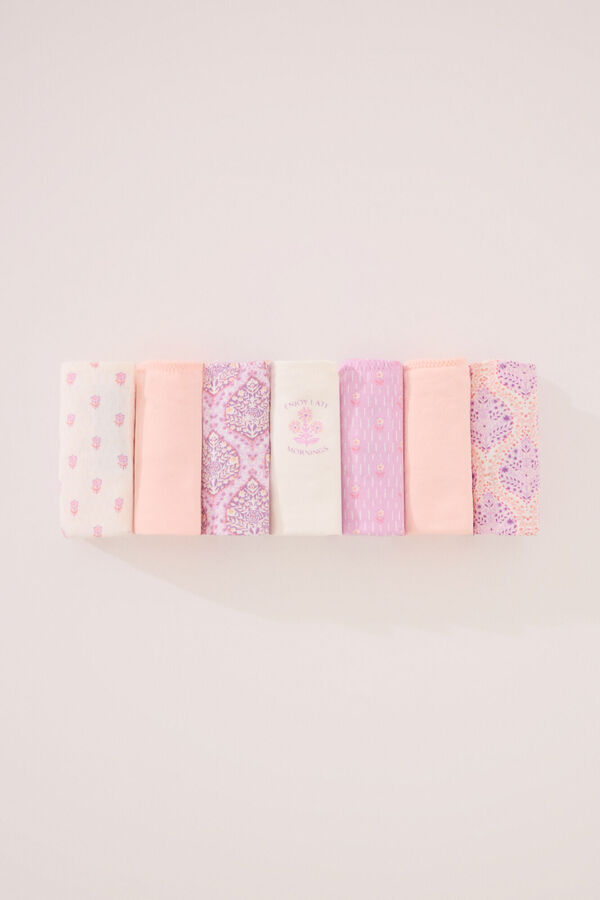 Women'secret Pack of 7 cotton thongs in pink tones printed