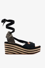 Popa Sand&aacute;lia cunha baixa Valdes em camur&ccedil;a preto