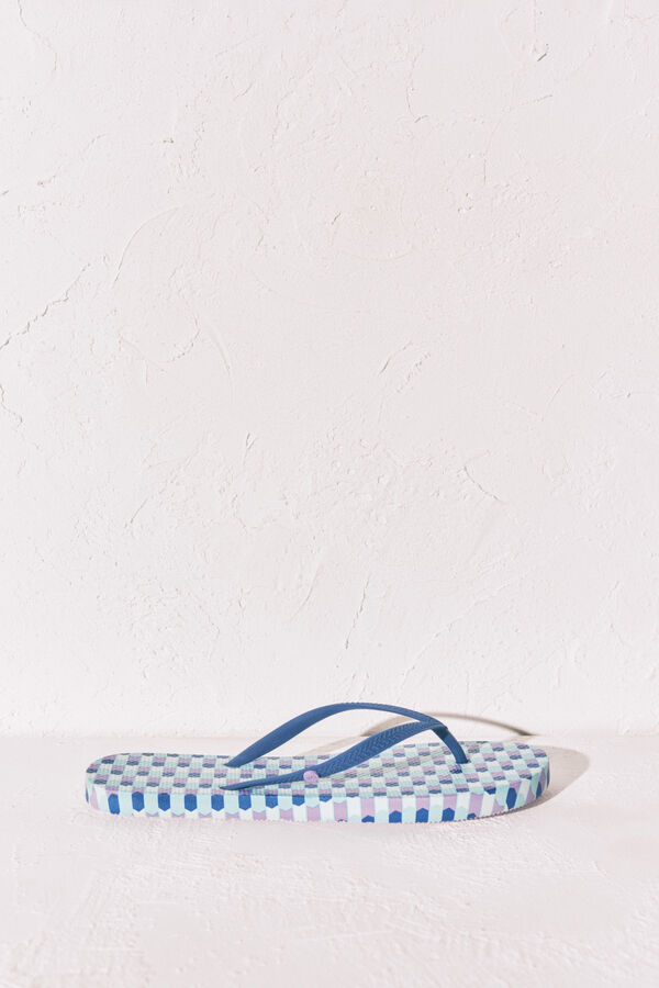 Women'secret Chinelos de dedo estampado geom&eacute;trico azul verde