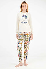 Gisela Conjunto de pijama de malha Frida Kahlo bege