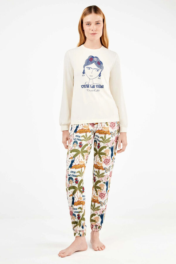 Gisela Conjunto de pijama de malha Frida Kahlo bege