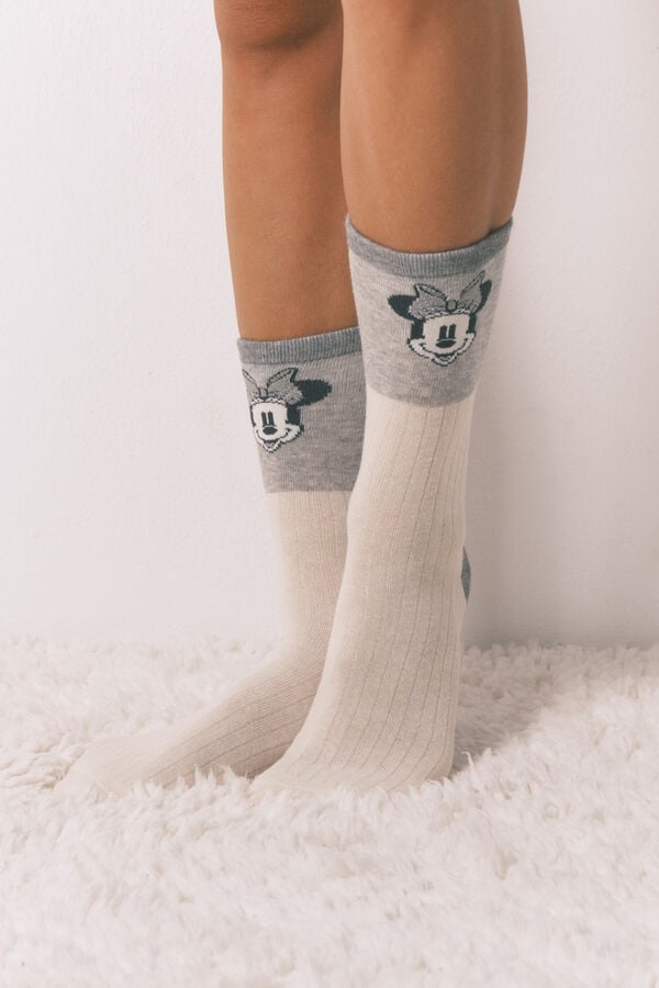 Women'secret Pacote de 6 meias longas de algod&atilde;o com Minnie e Mickey   cinzento