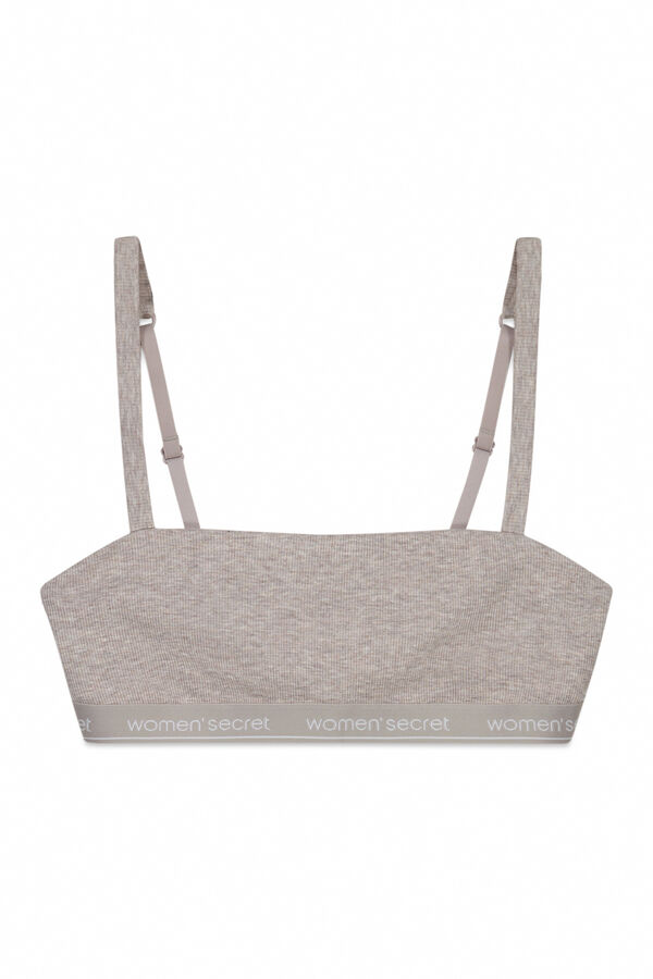 Women'secret Top soutien canelado em algod&atilde;o castanho cru