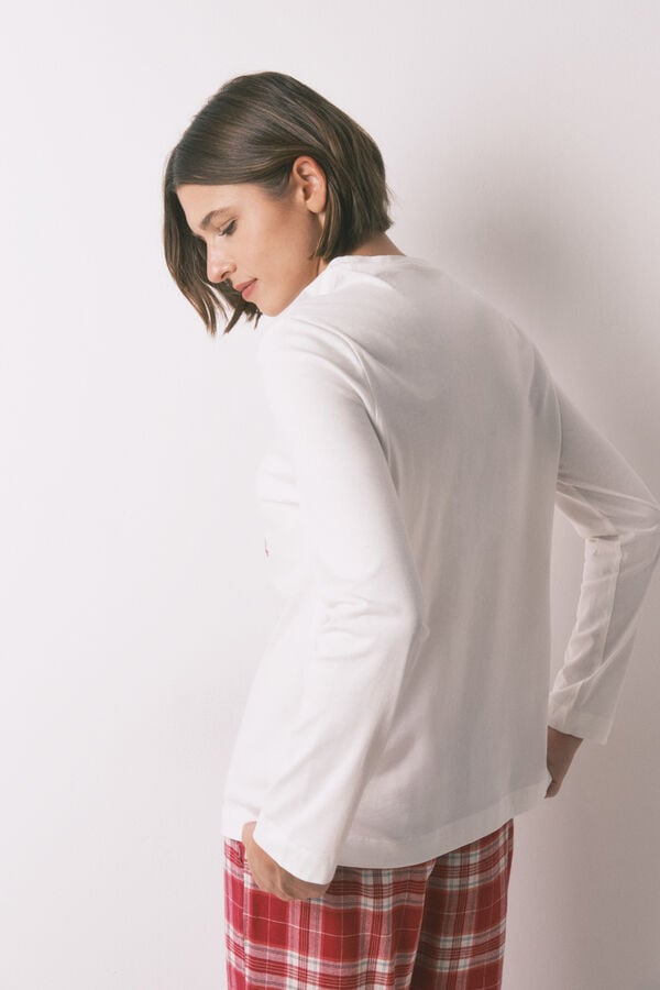 Women'secret T-shirt branca de manga comprida de Natal 100% algodão  branco