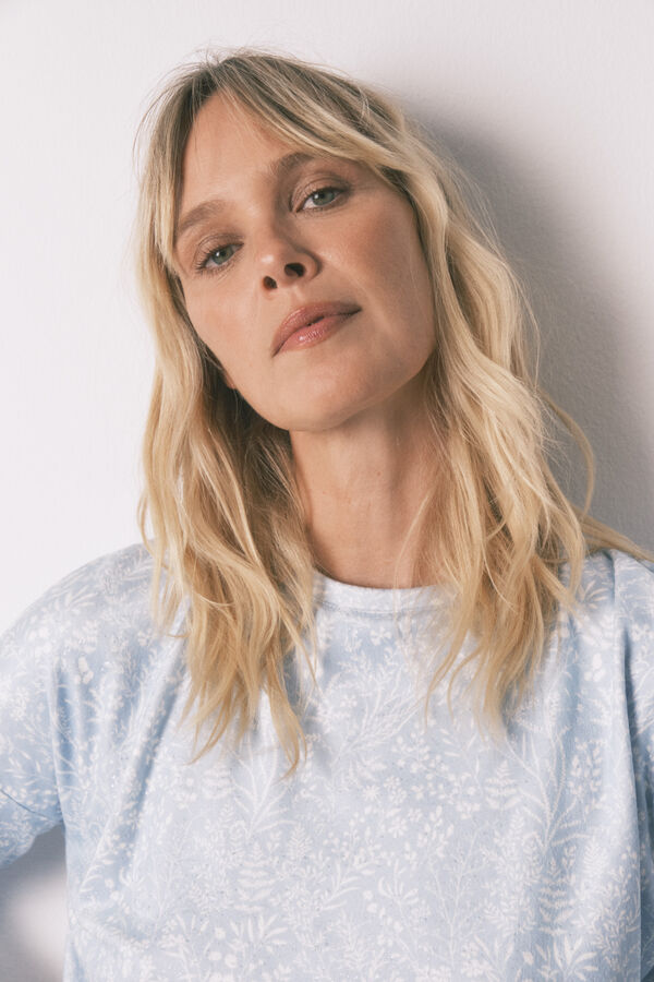 Women'secret Pijama comprido com flores azuis brilhantes azul