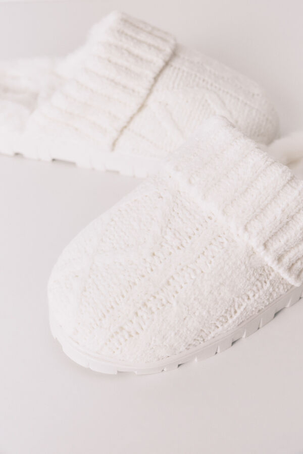 Women'secret Chinelos de quarto de tricô branco bege