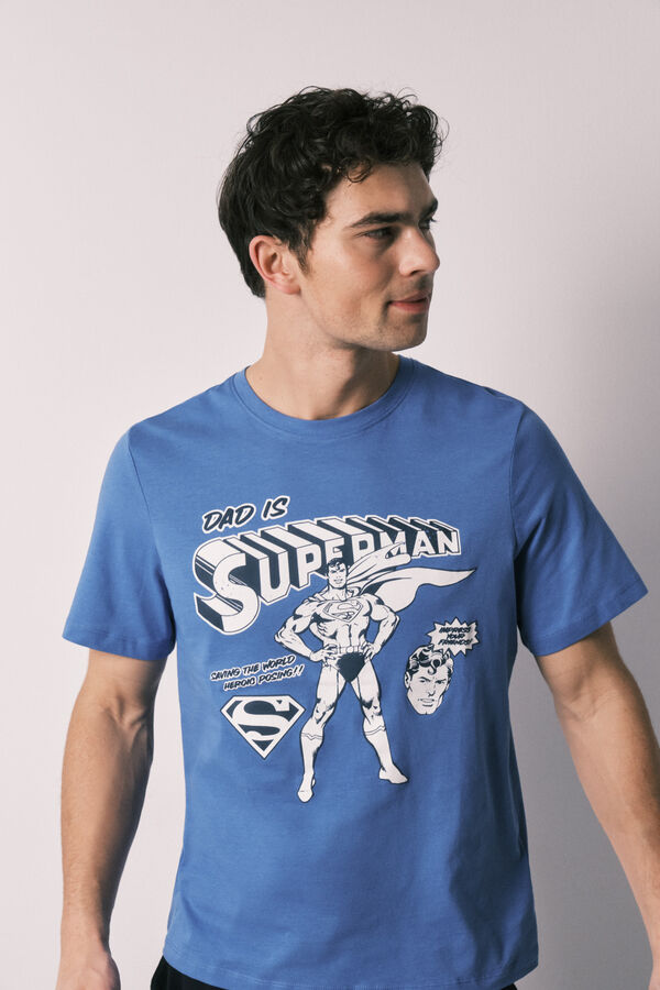 Women'secret Pijama de homem comprido em 100% algod&atilde;o Superman azul