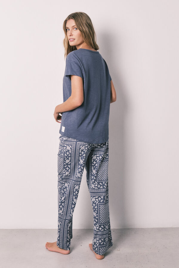 Women'secret Pijama comprido de manga curta em algod&atilde;o estampado bandana azul azul
