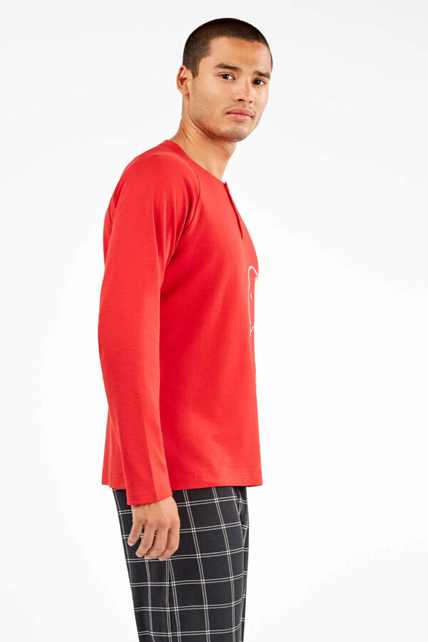 Gisela Conjunto de pijama masculino de malha interlock do Snoopy vermelho