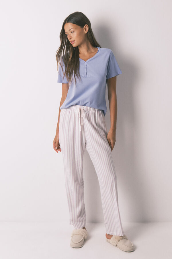 Women'secret Calça comprida de flanela com estampa riscas multicolorida estampado