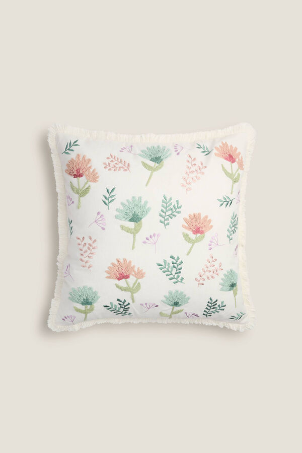 Womensecret Floral embroidery cushion cover with fringing imprimé