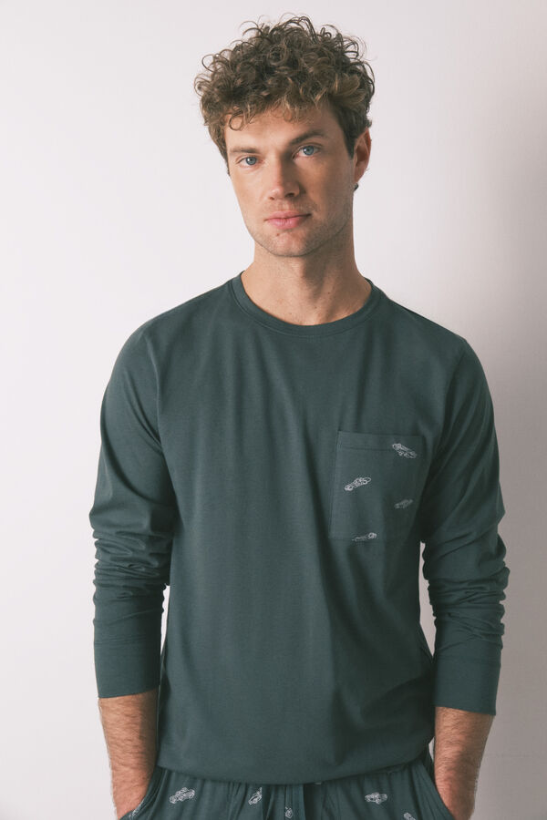 Women'secret Pijama comprido masculino 100% algodão verde com carros verde