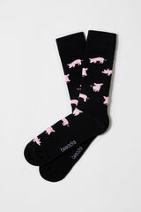 Besocks Meias altas estampado de porquinhos em algod&atilde;o org&acirc;nico preto