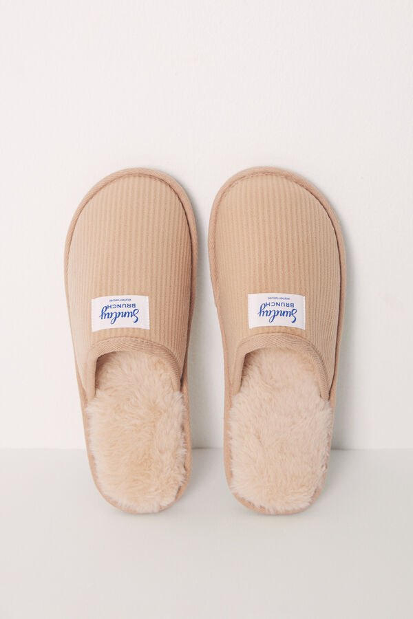 Womensecret Beige bread open back house slippers brown