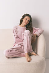 Women'secret Pijama comprido em veludo rosa suave  rosa