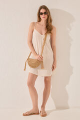 Women'secret Vestido curto com alças marfim e strass glitter bege