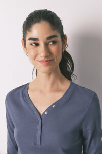 Women'secret T-shirt manga comprida em algod&atilde;o canelado azul