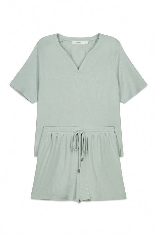 Women'secret Pijama curto em tecido waffle verde verde