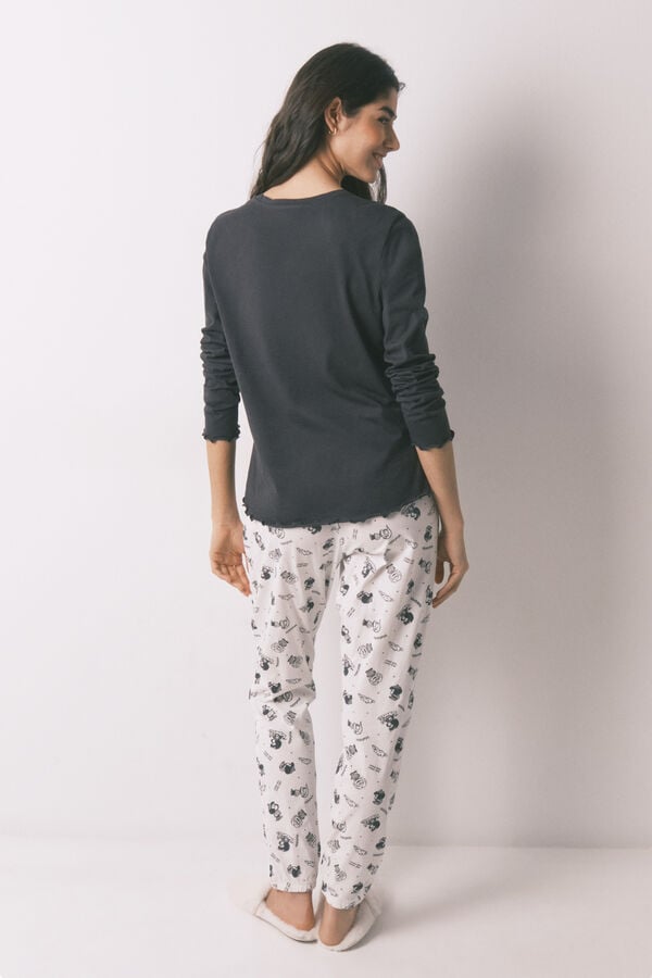 Women'secret Pijama comprido em 100% algod&atilde;o estampado Mafalda cinzento cinzento