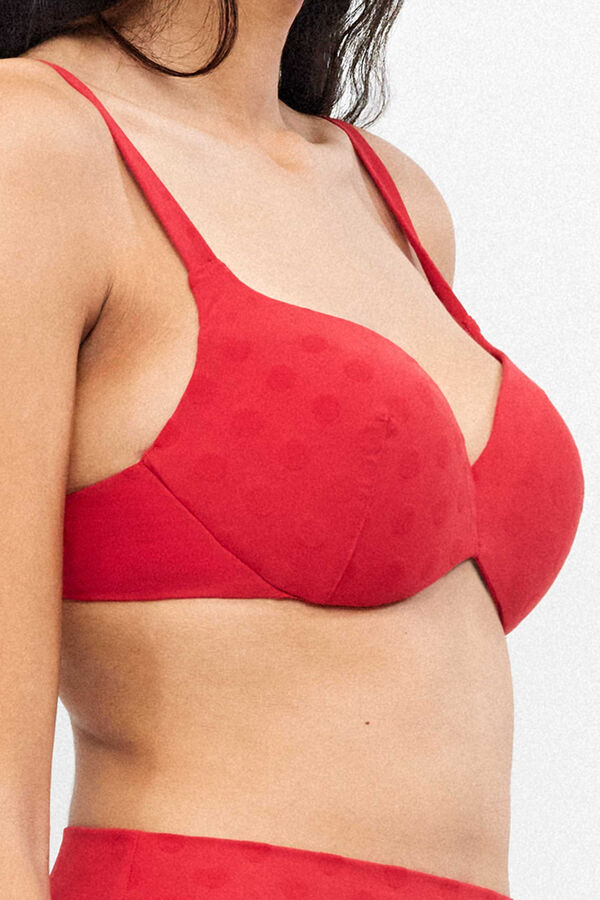 Gisela Top biqu&iacute;ni com aros jacquard bolinhas vermelho