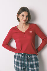 Women'secret T-shirt de manga comprida waffle vermelho vermelho