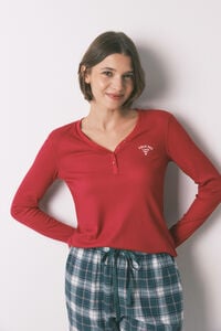 Women'secret T-shirt de manga comprida waffle vermelho